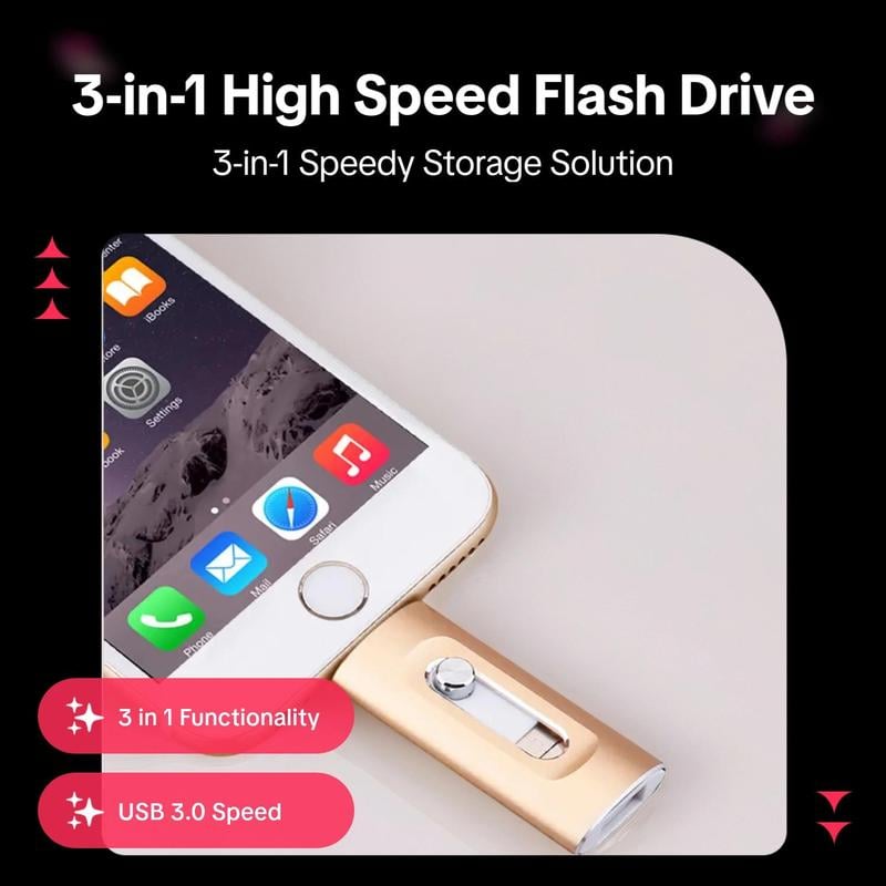 ⚡3 in 1 Flash Drive, Portable High Speed USB 3.0 Memory Storage📱