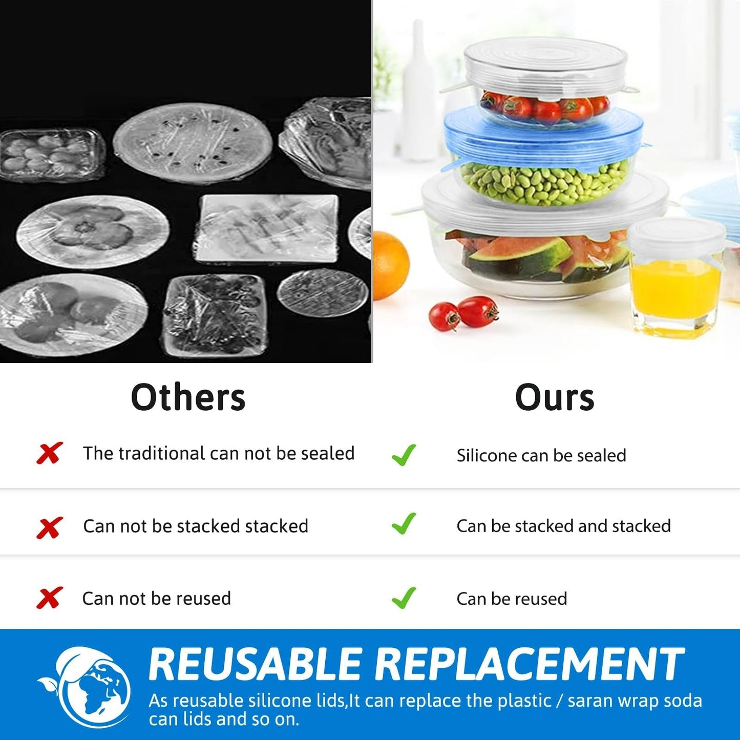 ♻️ 100% Reusable Eco-Friendly - Silicone Stretch Airtight Food Wrap Covers🔥