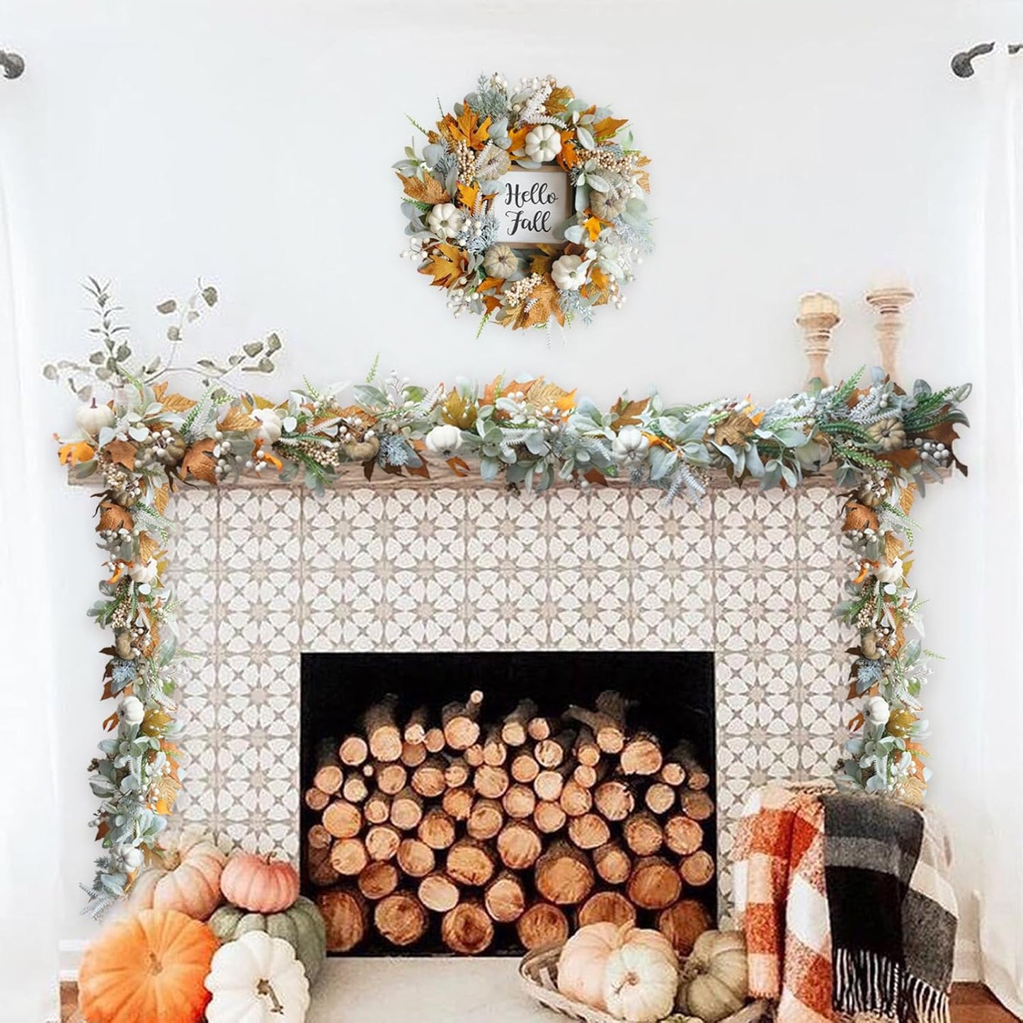 🍁Special Fall Sale 49% OFF-Fall Wreath with Pumpkin Maple Leaves🎃