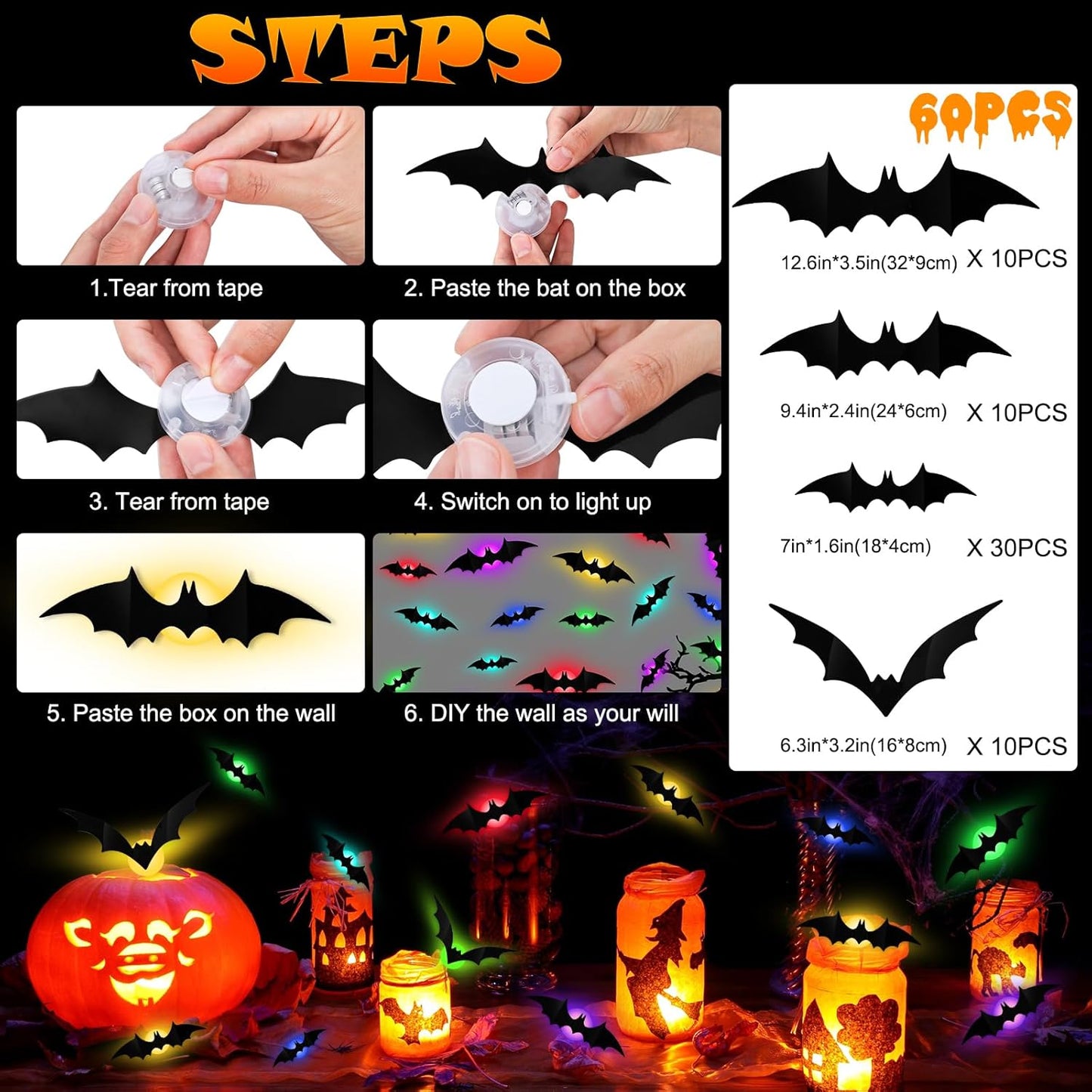 🦇3D Bat Design LED Decoration✨