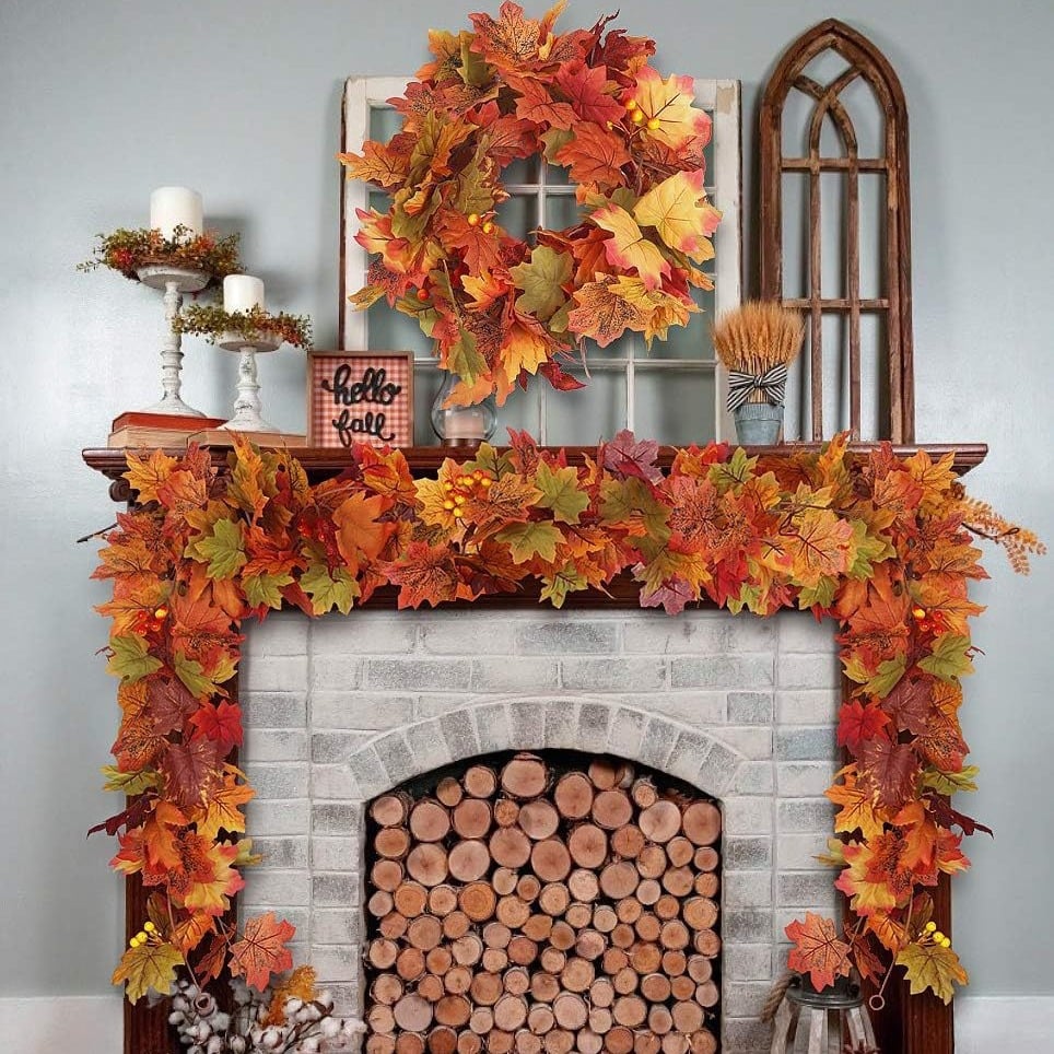 🍁Special Fall Sale 49% OFF-Fall Wreath with Pumpkin Maple Leaves🎃
