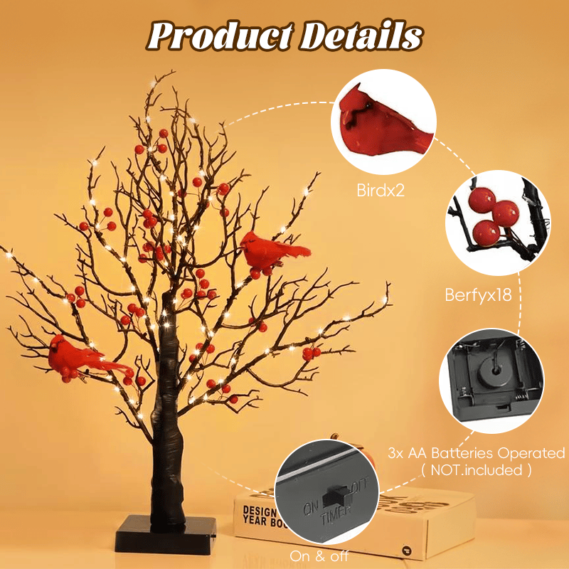 🔥Hot Sale🔥Vintage Glowing Cardinal Tree With Berries